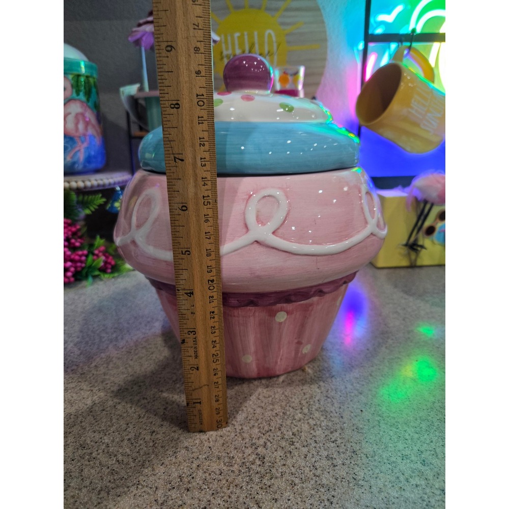 Giant Pink Cupcake Ceramic Cookie Jar With Sprinkles - Picture 8 of 8